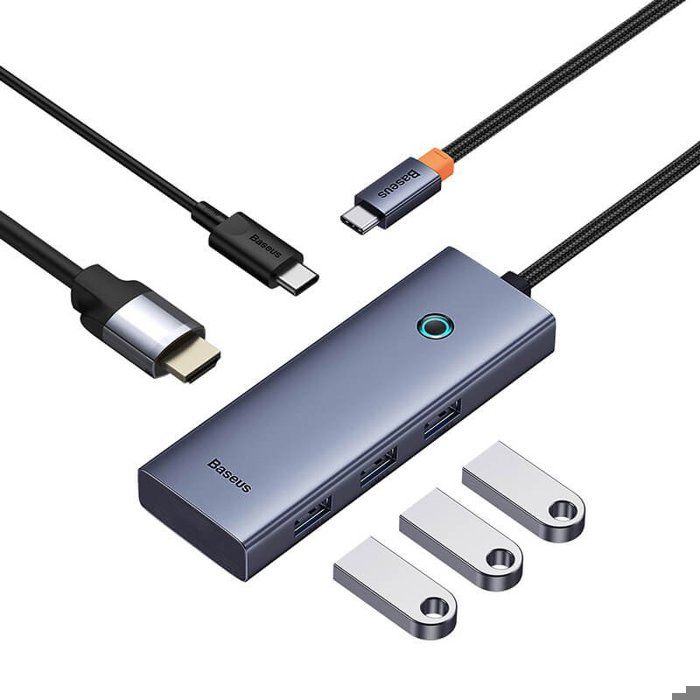 Baseus UltraJoy Series 5-Port HUB (Direct-Link Type) Space Gris (USB-Cx2 vers USB-C 40Gbpsx1+HDMI 4K@30Hzx1+USB 3.0x3)