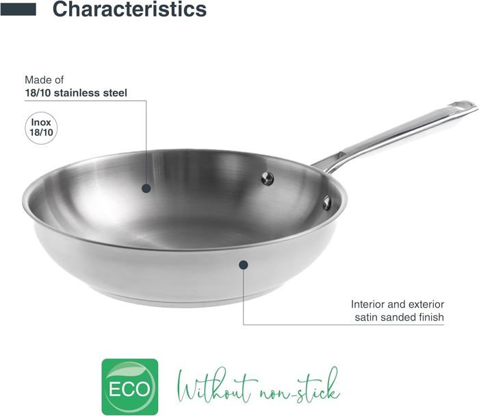Lacor 44428 Poêle à Frire en acier inoxydable 18/10 Diamètre 28 cm Sauteuse Sans Antiadhésive Sarten fond Full Induction