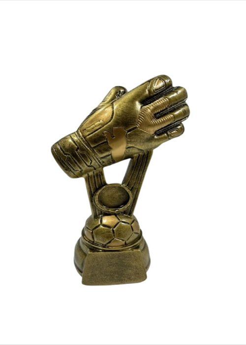 Trophée Gant d'Or - Récompense Football - Résine dorée - Personnalisable - Socle avec ballon