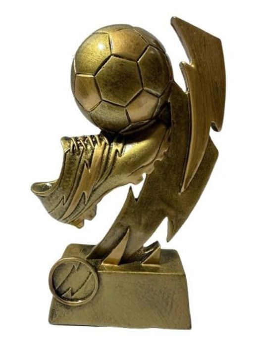 Trophée Football - Modèle Éclair - Résine dorée - Design dynamique - Socle personnalisable - Couleur jaune