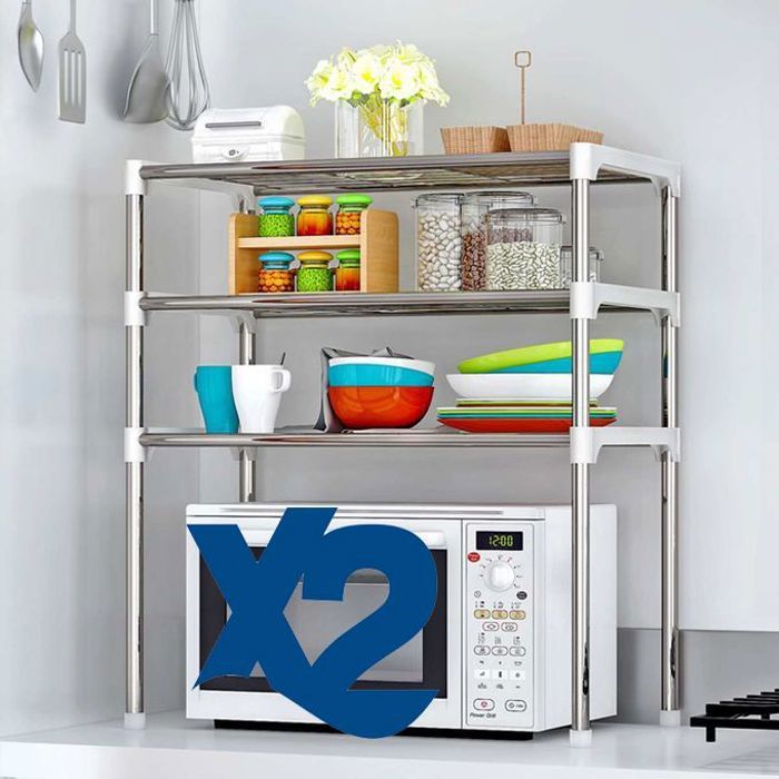 Étagère de cuisine - Multicolore - Acier inoxydable - 3 niveaux - Support de micro-ondes - Rangement pratique