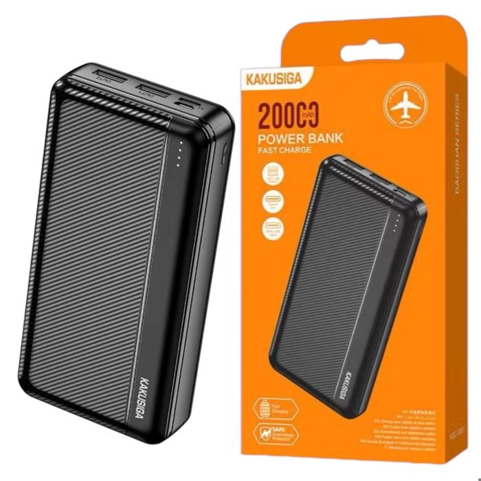 Banque d'alimentation power bank 20000mAh, 2USB + Type-C + micro couleur noir KAKUSIGA KSC-1085