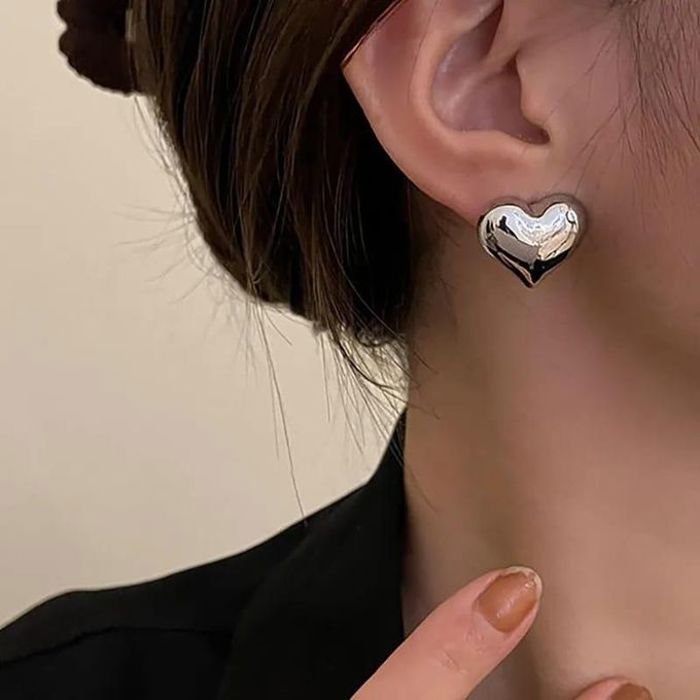 Boucles d'Oreilles - Bijoux - Cœur - Argenté - Minimalistes - Surface Lisse
