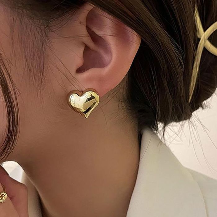 Boucles d'Oreilles - Bijoux - Cœur - Surface Lisse - Dorée - Métal