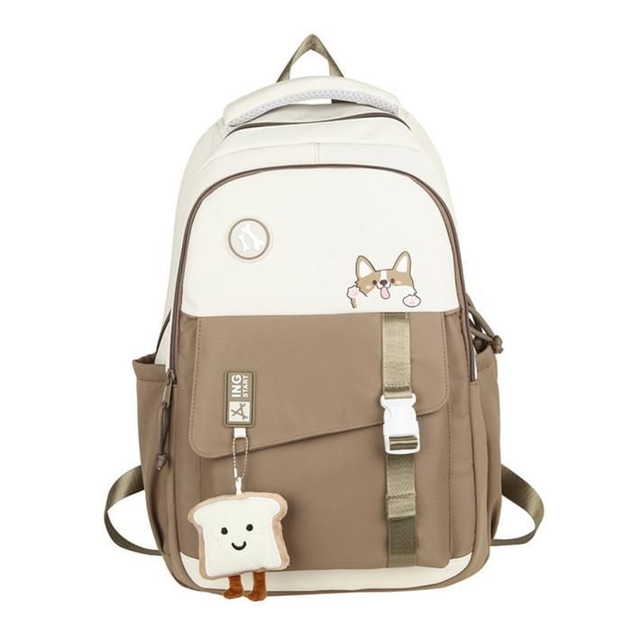Sac à dos - Tendance - Beige - Poche pour ordinateur - Design adorable - Résistant