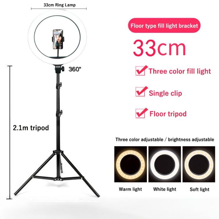 Ring Light 33 cm avec support 2 m pour YouTube / Tiktok