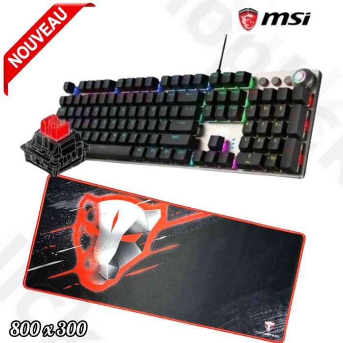Clavier Mécanique MSI Forge GK310 RED US, RGB, Ergonomique, ANTI-GHOSTING+ Tapis Motospeed xxl 800x300 mm