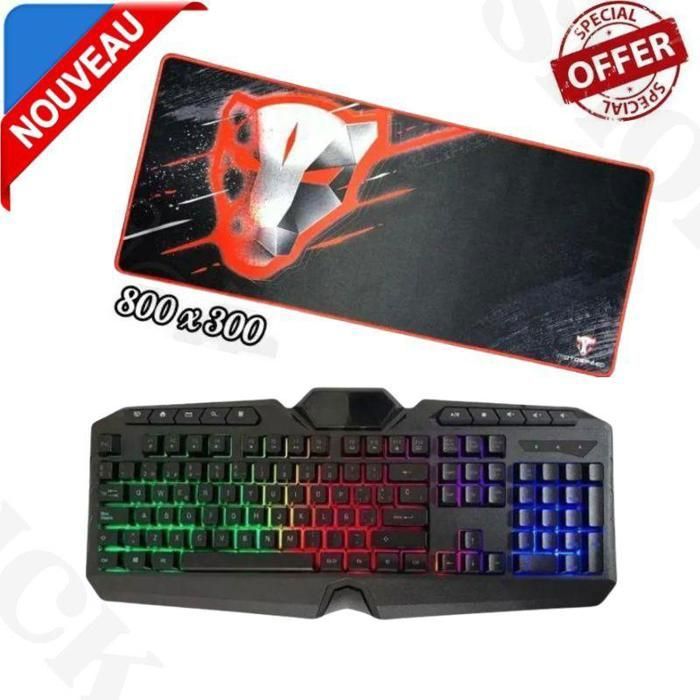 Clavier Gamer jedel k-503 avec rétroéclairage à couleurs vives + Tapis Motospeed xxl 800x300 mm