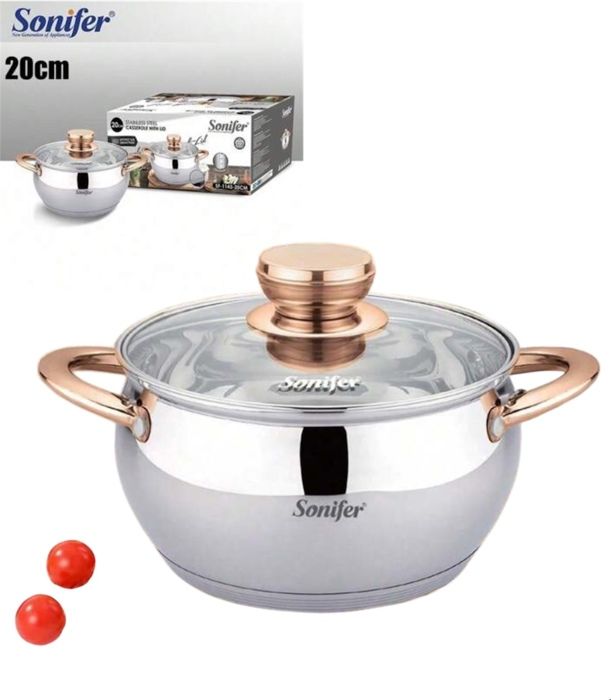 Casserole - SONIFER - 20 cm - Acier Inoxydable - 3,6L - Compatible Induction
