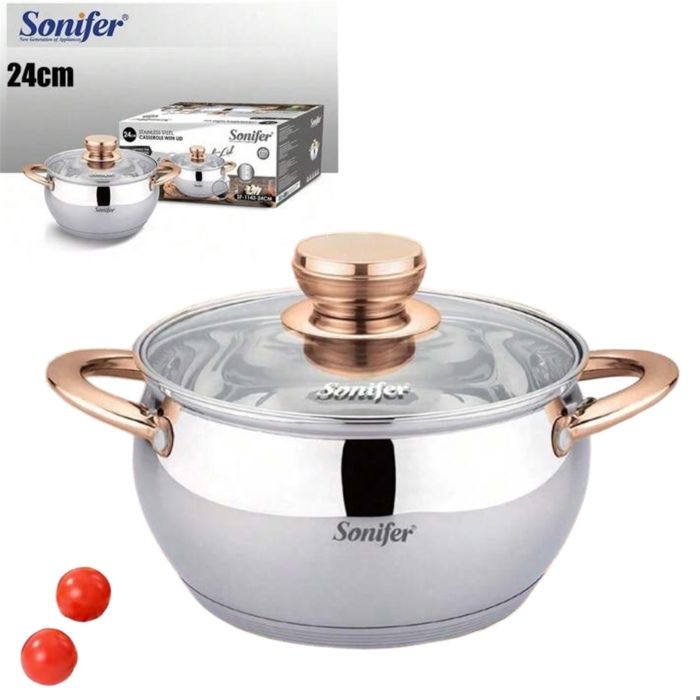 Sonifer Casserole en Inox 6.1L –  24 cm Performance et Élégance pour Cuisinières à Induction 1pc High-Grade Stainless
