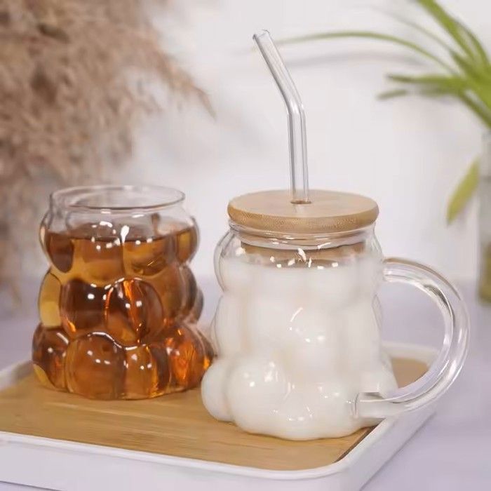 Tasse en Verre avec Couvercle en Bambou.
