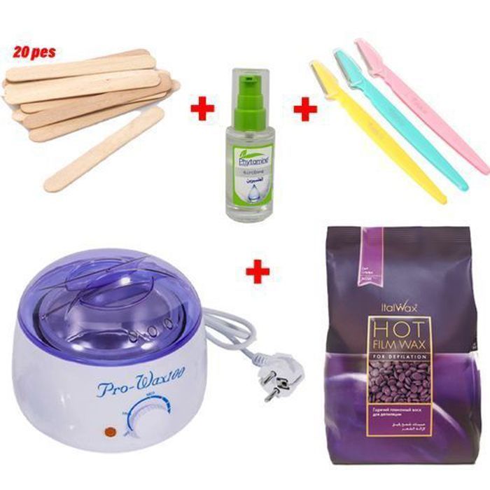 Chauffe-Cire Professionnel - Molain - Pro Wax Machine - Non gras - Inclus 1kg Cire - 20 Spatules Bois