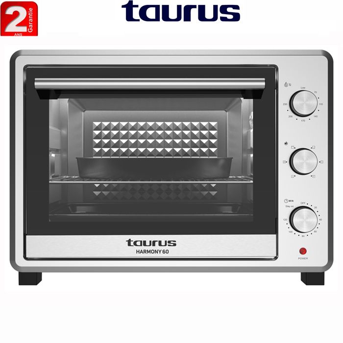 TAURUS - Four Electrique Inox HARMONY 60L - 2200W Double vitrage, lampe - Température jusqu'à 230C°, Convection - 2 ans de garantie