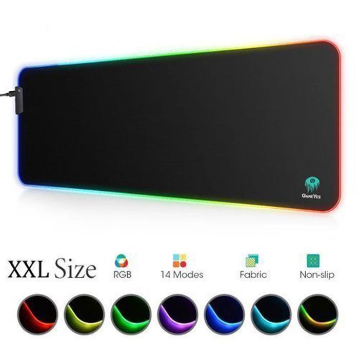 Tapis de souris - GameYes - Grand - Éclairage LED RGB - 14 modes - Compatible jeux vidéo