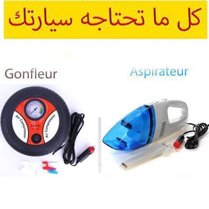 ensemble accessoire voiture Gonfleur de pneu électrique portable et Aspirateur Portable de voiture