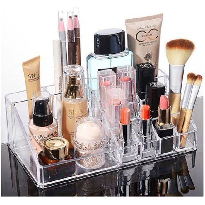 Organisateur de rangement pour maquillage - ORGANISEUR DE COSMÉTIQUES - Acrylique - 9 compartiments - Blanc