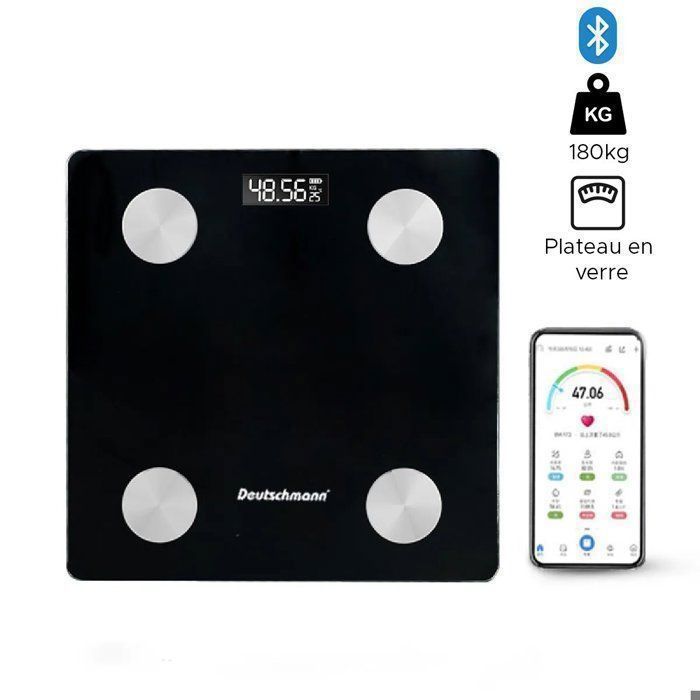 Balance Pèse Personne Connectée Bluetooth électronique 180kg slim et robuste