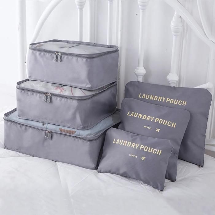 Organisateurs de Valise - Rangement Optimal - Lot de 6 - Gris - Maille - Compactes et Empilables