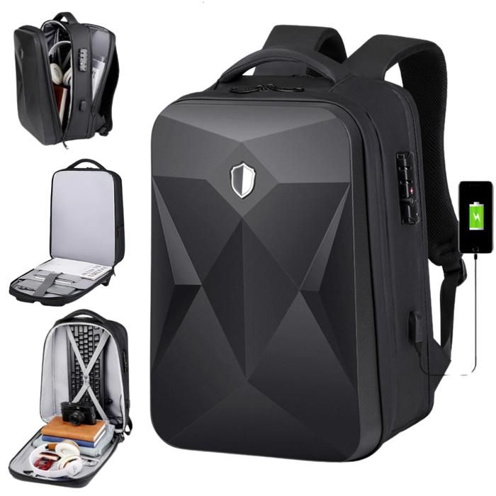 Sac à dos antivol pour ordinateur portable avec port USB et multiples poches . Noir