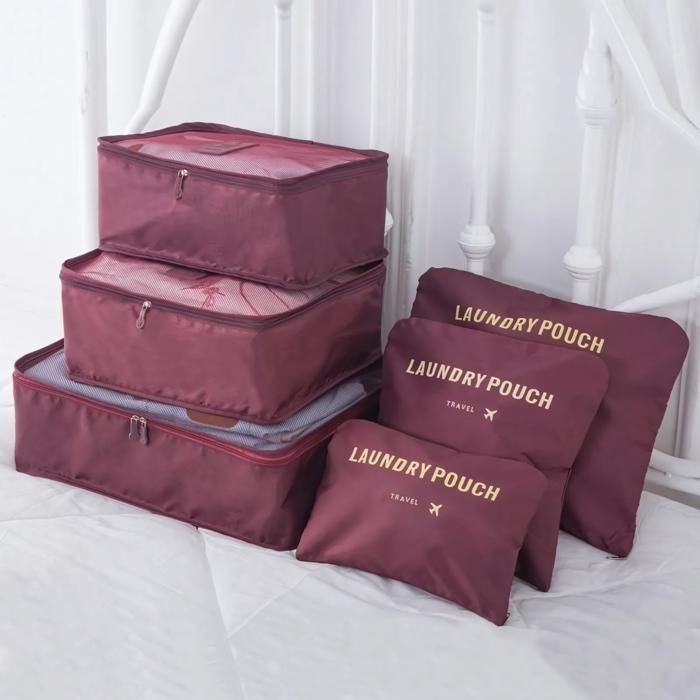 Organisateurs de Valise - Lot de 6 - Marron - Maille Respirante - Compactes et Empilables - Pratiques