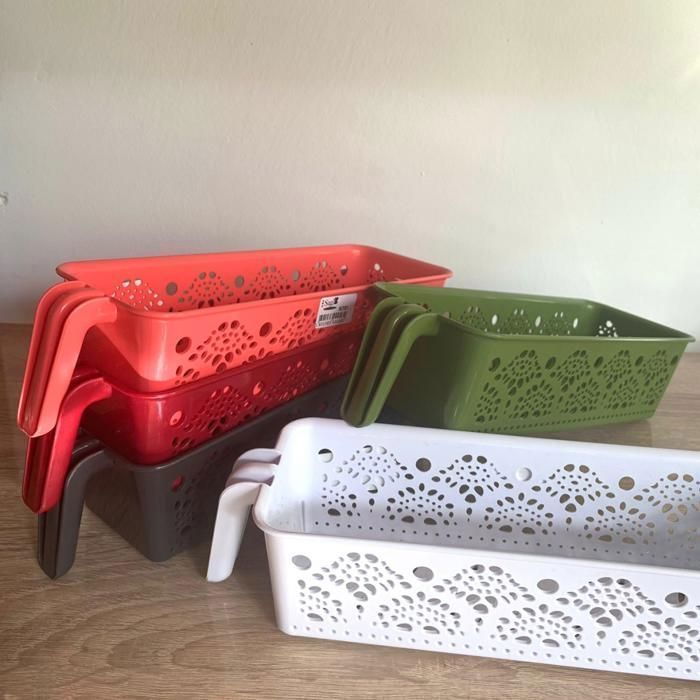 Set de 2 Paniers -rangement réfrigérateur -Multiusages - Non spécifié - 25,5x9,5 cm - Couleurs Aléatoires - Plastique - Essentiel