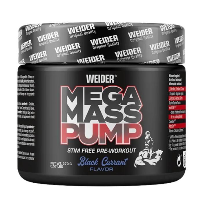 Mega Mass® Pomp Pre Workout 270 g Black Currant - Booster Sans Caféine à Base de L-Citrulline et L-Arginine