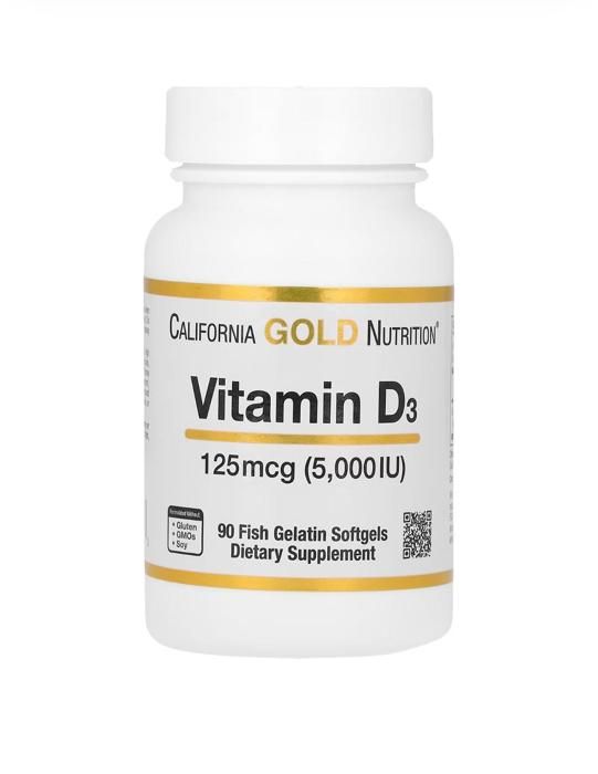 Gold Nutrition Vitamine D3,125 µg (5000 UI),90 capsules à base de gélatine de poisson