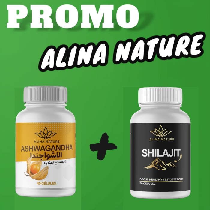 Pack Promotionnel Special Sportif – Ashwagandha 40 Gelules + Shilajit 40 Gelules – ALINA NATURE
