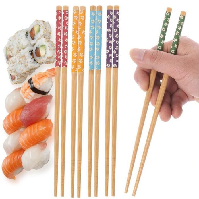 Set de 4 paires de baguettes en bois écologiques, style japonais, idéales pour les repas en hôtel. (couleur aléatoire)