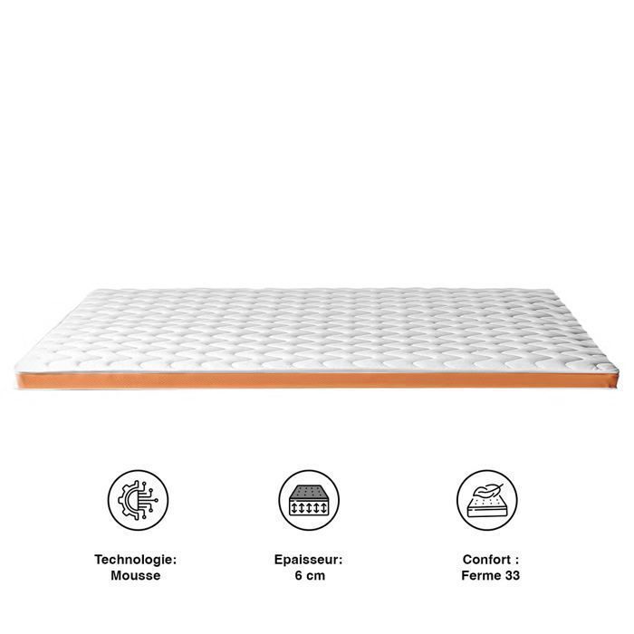 Surmatelas OrthoSleep ferme - 160 x 200 cm - Mousse Haute Résilience - (Couleurs de bande aléatoires)