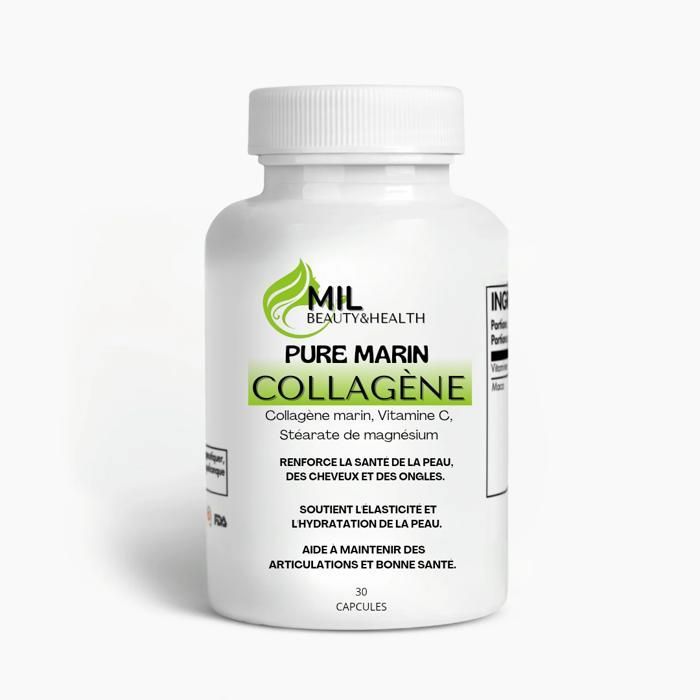 Complément alimentaire - COLLAGÈNE PUR MARIN - Hydrolysé - Vitamine C - Acide hyaluronique