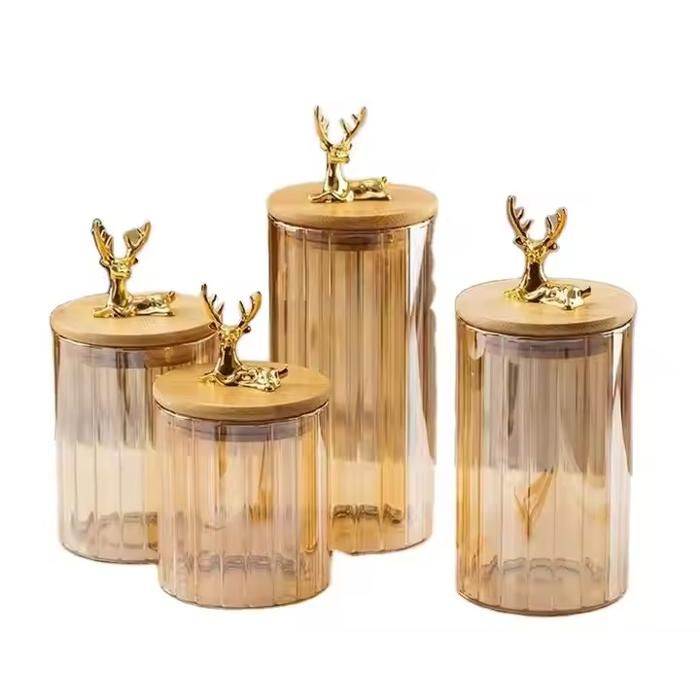Bocal en Verre avec Couvercle en Bambou avec Cerf 9,2x12 cm