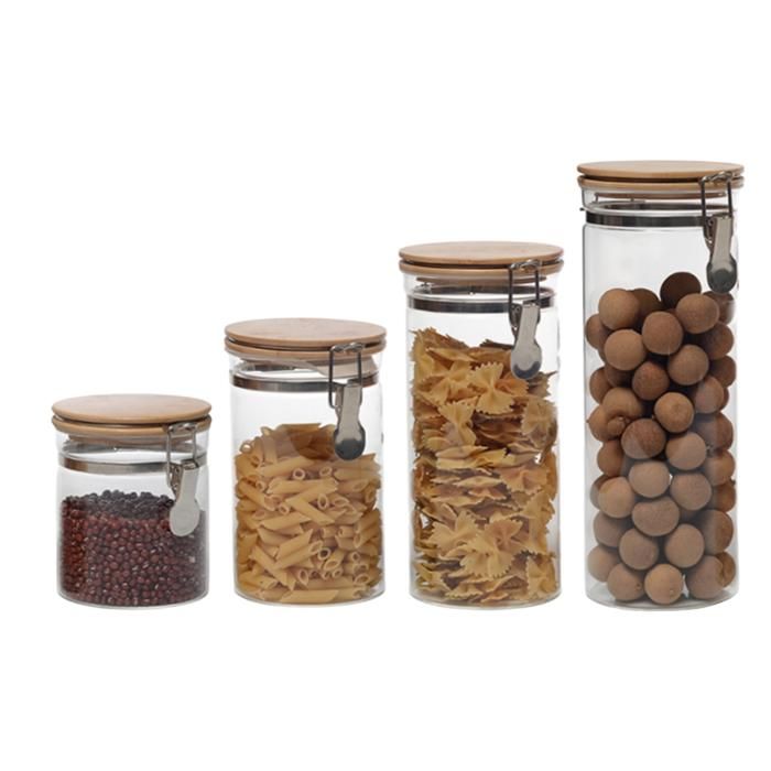 Bocal en Verre avec Couvercle en Bambou 14x10x12,3 cm