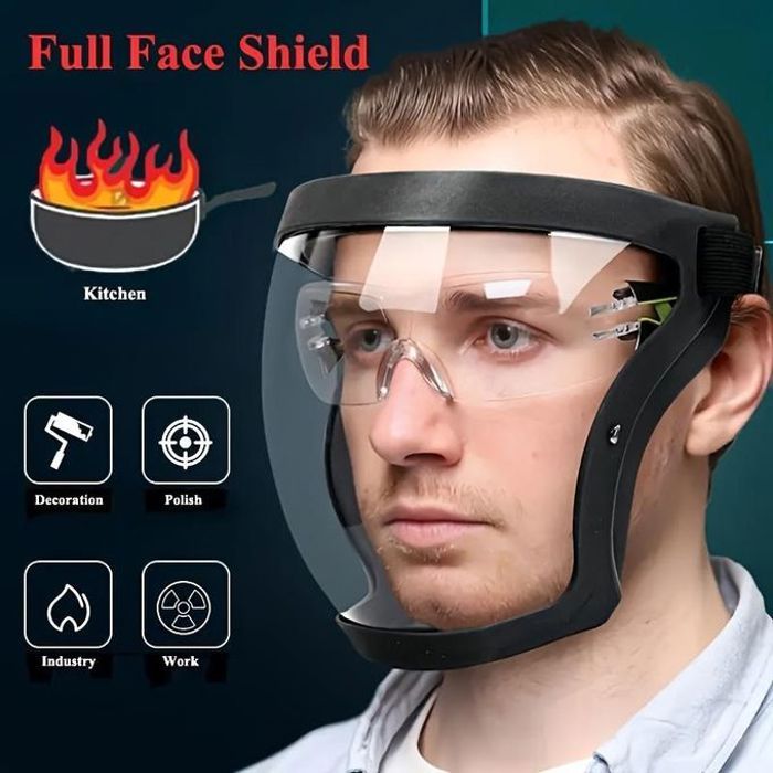 Masque de Protection Intégral, Transparent, Anti-Buée & Réutilisable