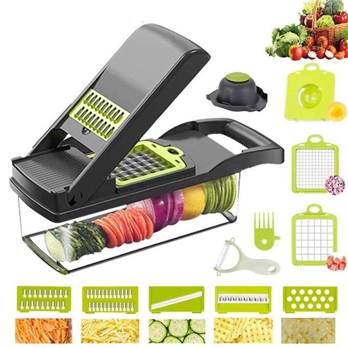 Mandoline de Cuisine Multifonction 5-en-1 - Trancheuse, Râpe à Légumes et Fromage - Design Sécurisé et Lames en Acier Inoxydable