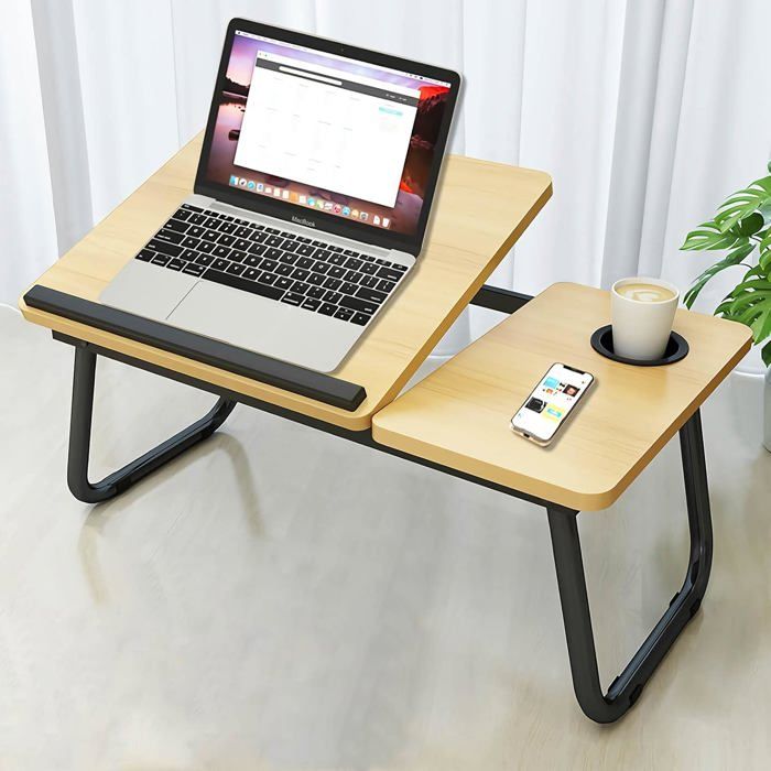 Support pliant pour ordinateur portable ajustable avec porte-gobelet, inclinaison à 5 niveaux Mdf