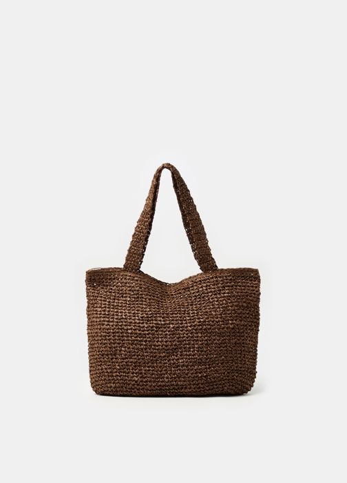 Sac à Main - OVS - Sacs-Brun Foncé - Blanc - Rayures Bleues - Légers et Résistants