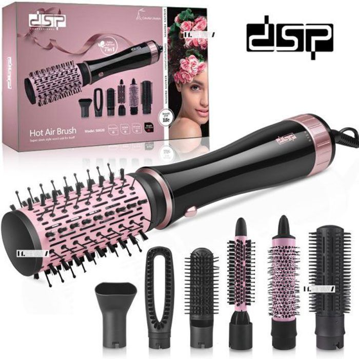 Brosse à Air chaud sèche-cheveux électrique 7 in 1 lisseur, peigne et brosse à friser coiffure professionnelle