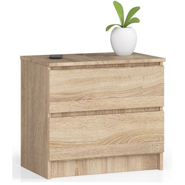 Table de chevet - AKORD - Chêne Sonoma - 2 tiroirs - MDF - 45x40x55 cm