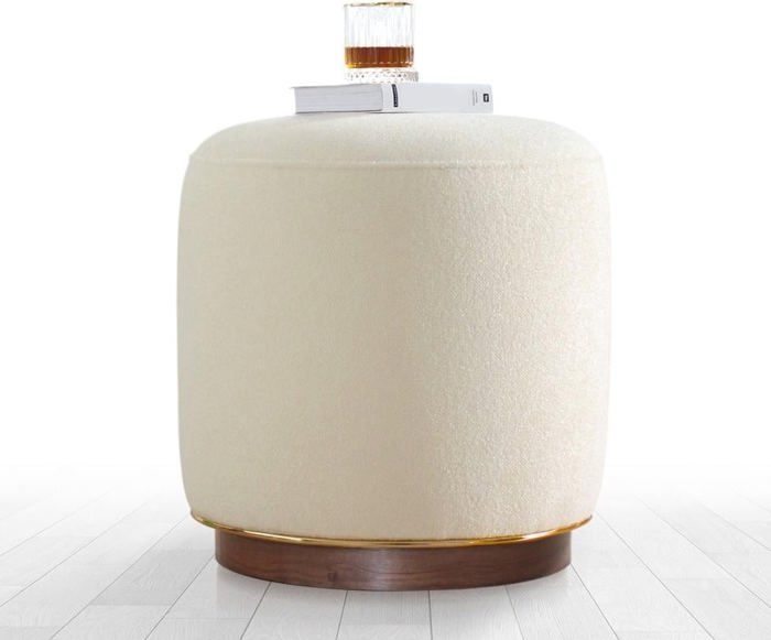 Tabouret - Yono Limited - Noyer - Laine Bouclée - Ultra-Confortable