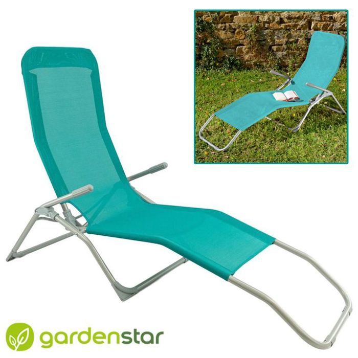 Chaise Longue - Bain de Soleil - Pliable - Inclinable - Métal - Textilène