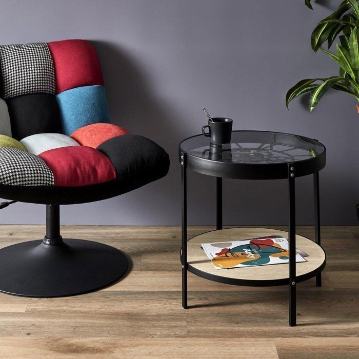 Table d'appoint - Horloge - Diamètre 40,5 cm - Hauteur 39 cm - Noir - Design contemporain