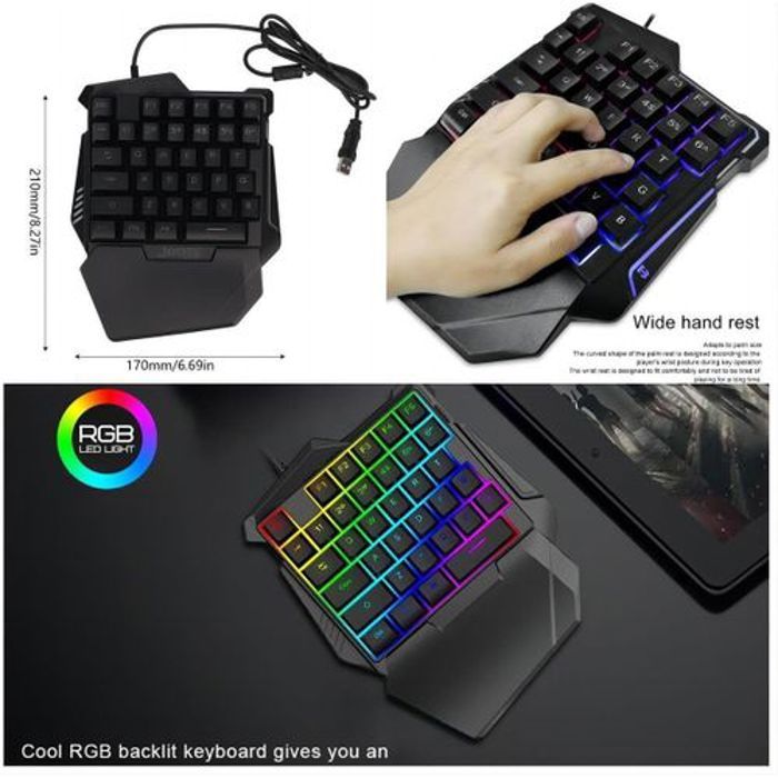 Clavier une main , Clavier Gamer Gaming Mini Clavier one hand, 35 touches, RGB - AZERTY