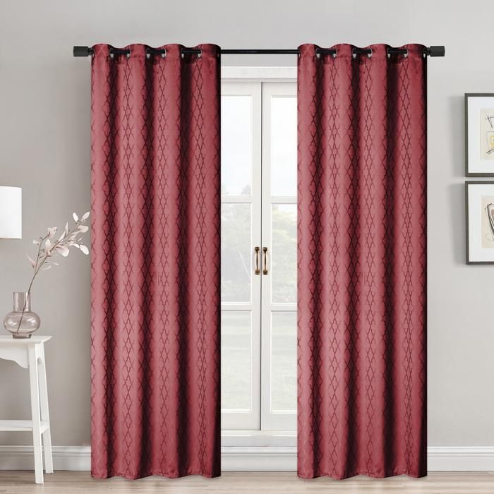 Rideau - Luxe - Jacquard - 140x240 cm - Rouge - Œillets