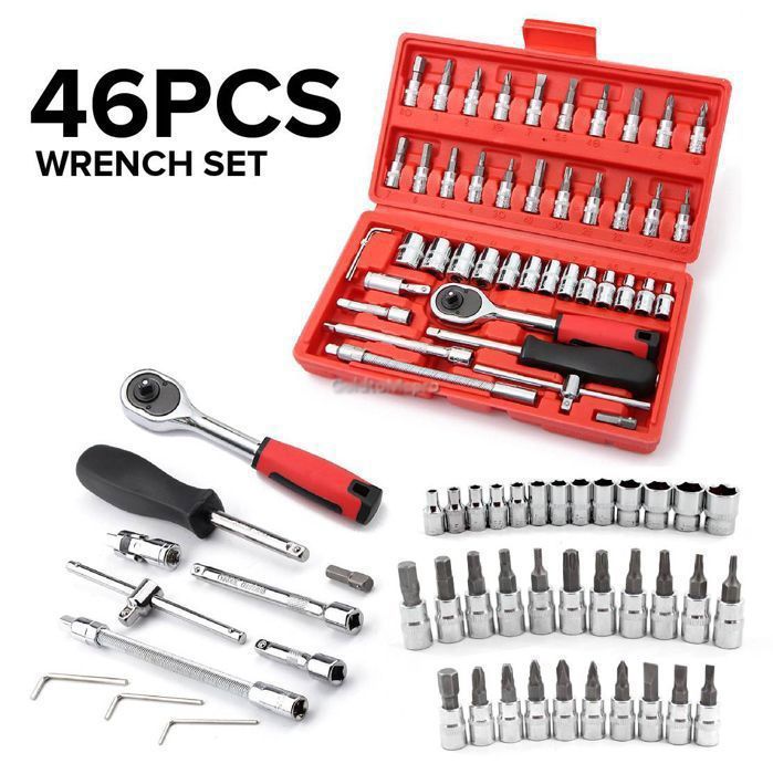 Ensemble tournevis de 46 clés à douille, cliquets, outils de mécanique