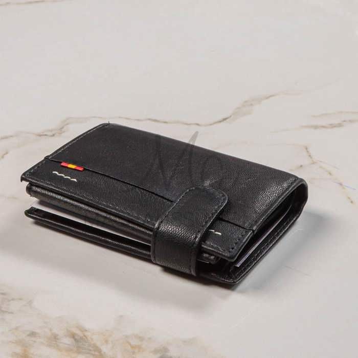 Portefeuille - Compacto - Noir - Cuir véritable - Souple - Fermoir porte-monnaie