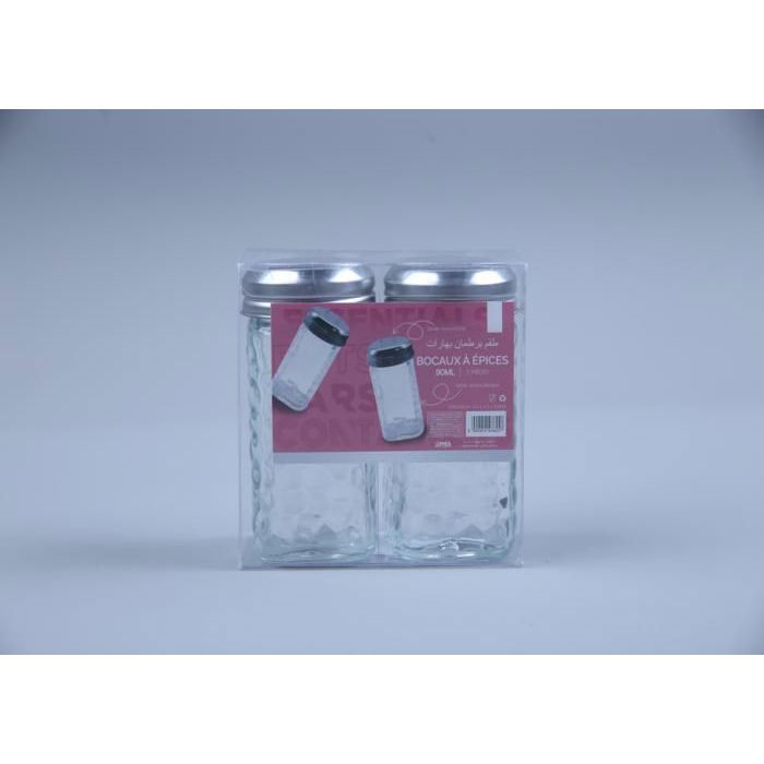 Set 2 Pots à Épices en Verre + Couvercle Inox - 90ml