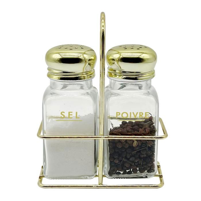 2 Pots à Épices en Verre Transparent 80ml + Support - Couleur aléatoire
