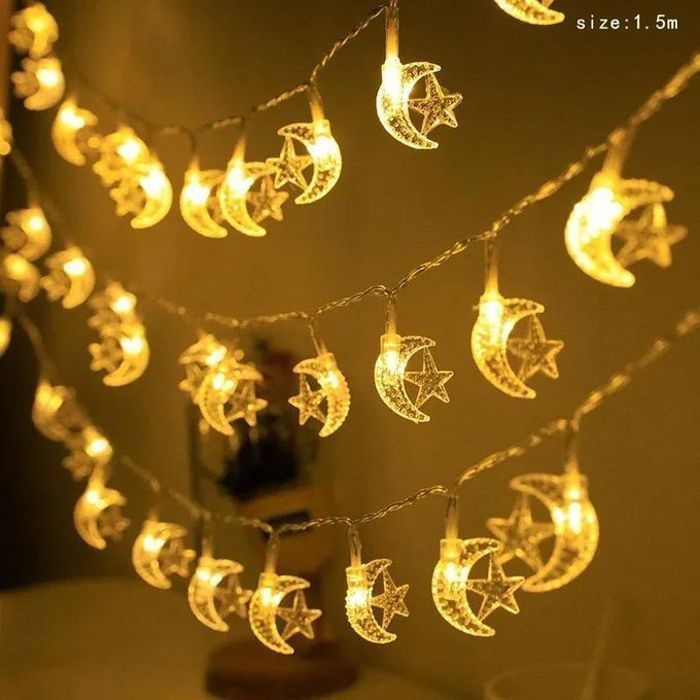 Guirlande lumineuse LED - GENERIC - Lune et Étoile - 1,5M - 10 LEDs - Décoration Ramadan