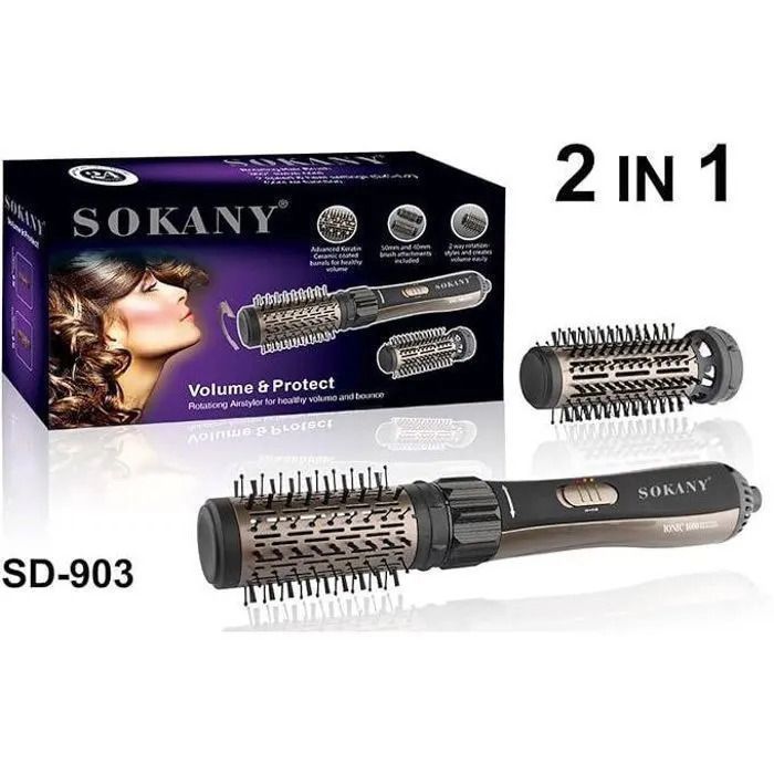 BROSSE CHAUFFANTE ROTATIVE SOKANY SD-903 _ 1000 W POUR SeCHAGE ,VOLUME ET COIFFAGE PARFAIT